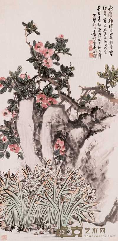 吴徵 1947年作 花石图 立轴 105×51.5cm
